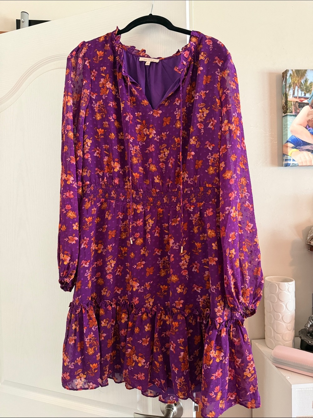 Skies Are Blue Purple Floral Trim dress